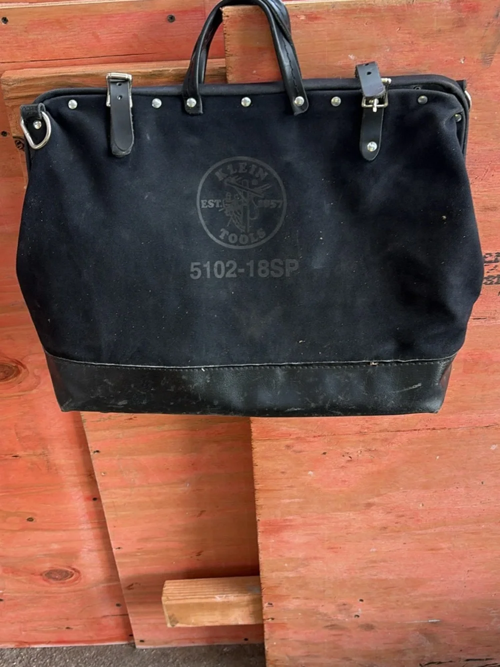 Klein Tools Black Canvas & Leather Work Tote Bag - Durable Men’s Carry-All